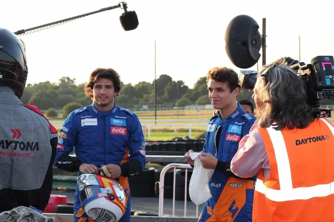 Netflix film Season 2 of Drive to Survive at Daytona Sandown Park in Esher, Surrey